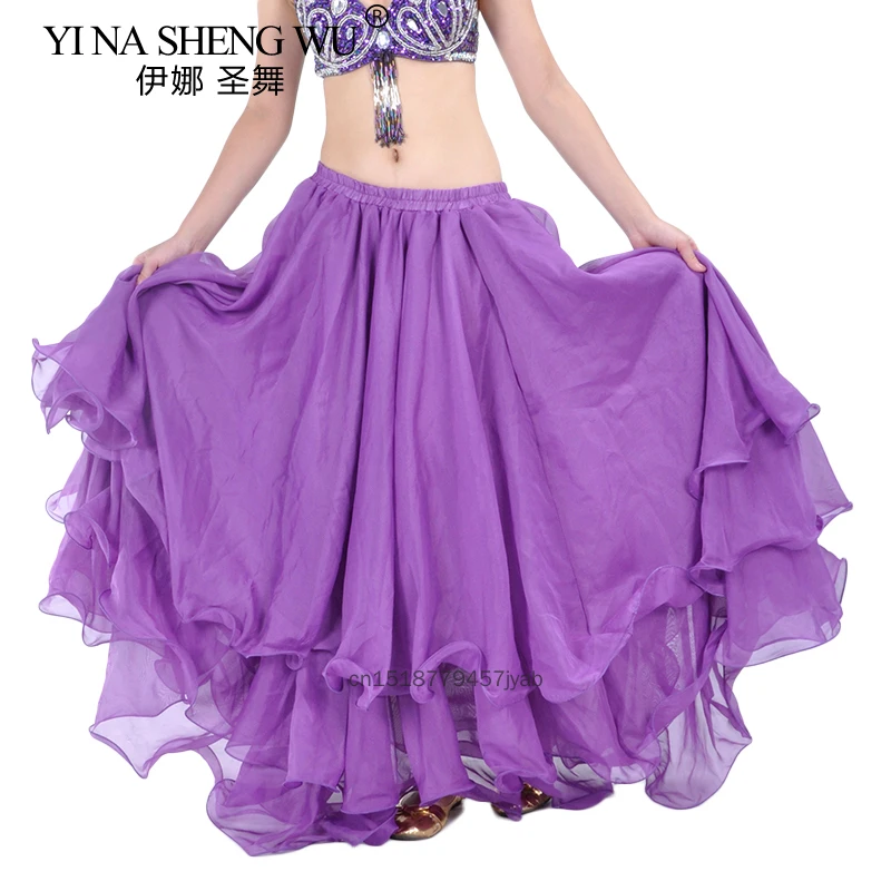 

1 шт. трехуровневая юбка, трехъярусная шифоновая завивка для танца живота, высококачественная юбка для танца живота, большая юбка 12 метров без пояса