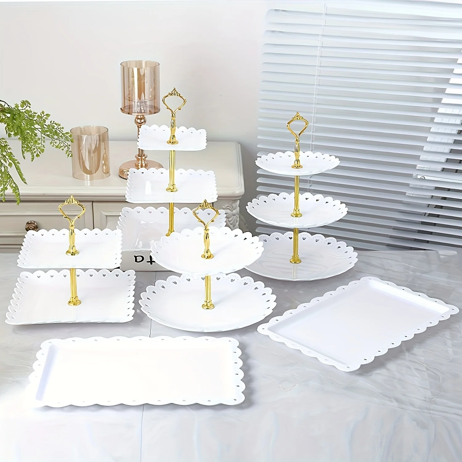

6pcs Party Dessert Display Stand, Three-tier Shelf, Two-tier Shelf And Dessert Tray Set. Suitable for Birthdays, Parties, Tea Pa