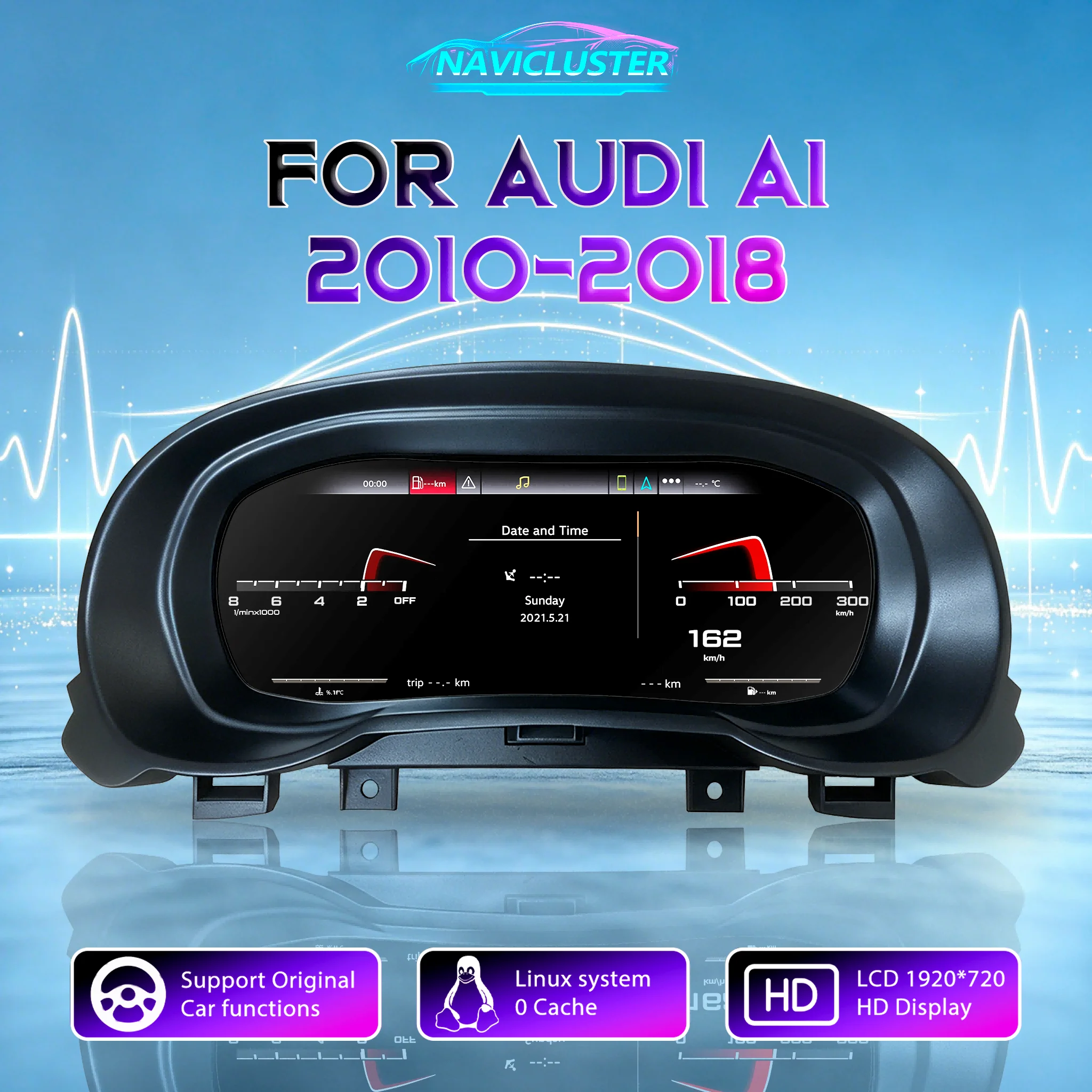 Virtuelles Cockpit-Instrument 1920*720 Linux LCD Digitales Cluster-Dashboard für Audi A1 Baujahre 2010-2018 Armaturenbrett Tachometer