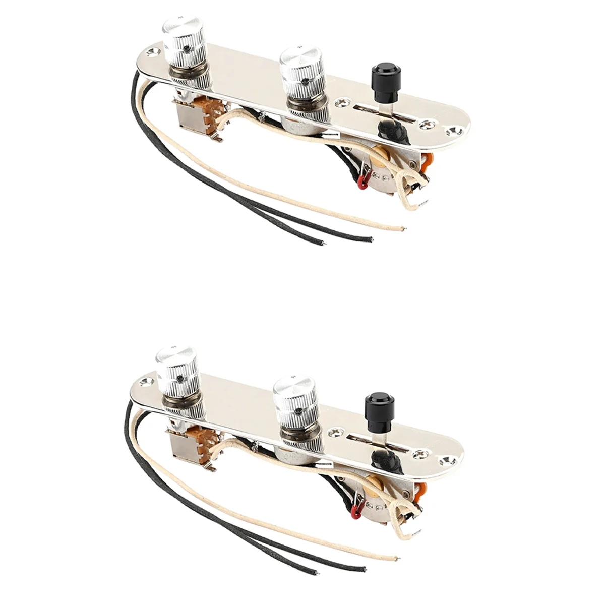 

2X Chrome 3 Way Wired Loaded Prewired Control Plate Harness Switch Knobs for Tele Guitar Parts