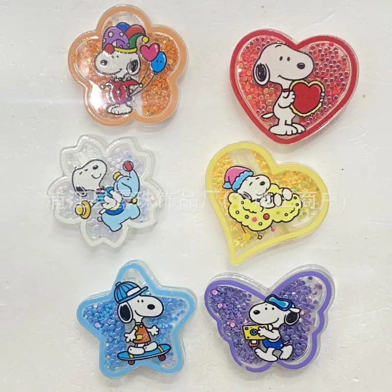 Kawaii Snoopy Shaker Charms Mixed Quicksand Beads Diy Flatback Accessories for Keychain Phone Lanyard Pen Jewelry