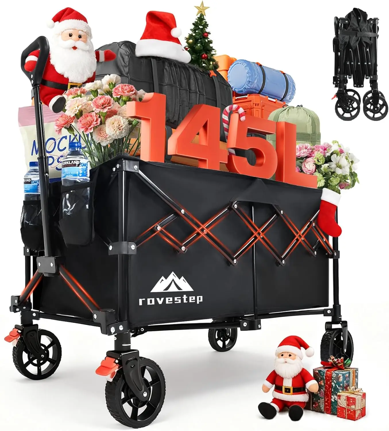 

Heavy Duty Collapsible Wagon Cart with All Terrain Wheels for Outdoor Use - 360lbs Capacity, Foldable, Portable