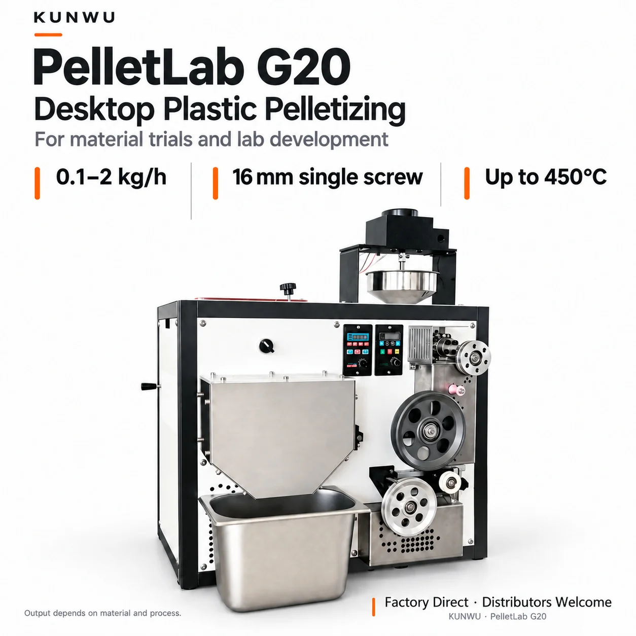 KUNWU PelletLab G20 Desktop Plastic Pelletizer 0.1-2 kg/h Air Cooling Extruder for 3D Printing Materials Lab R&D