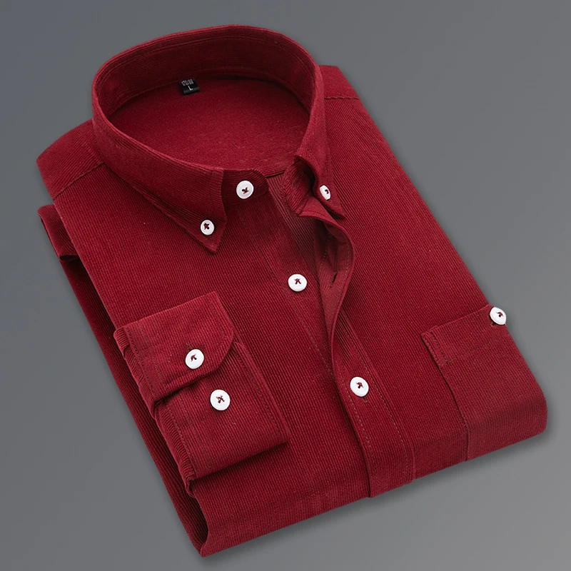 

High-quality autumn versatile, fashionable and cool solid color casual men's corduroy solid color long-sleeved shirt