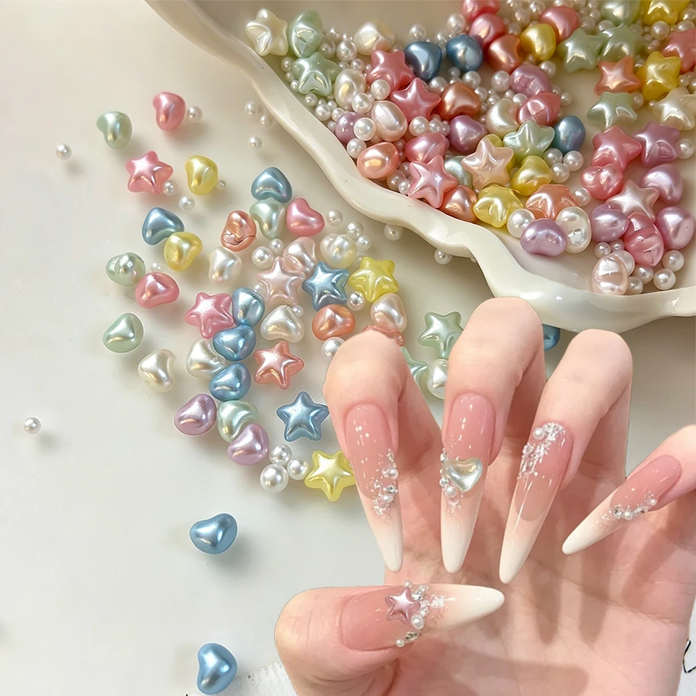 

50Pcs Cute Star Heart Pearl Mixed Nail Charms 3D Candy Color Resin Love Pentagram Nail Art Rhinestones Y2k Manicure Crafts Decor