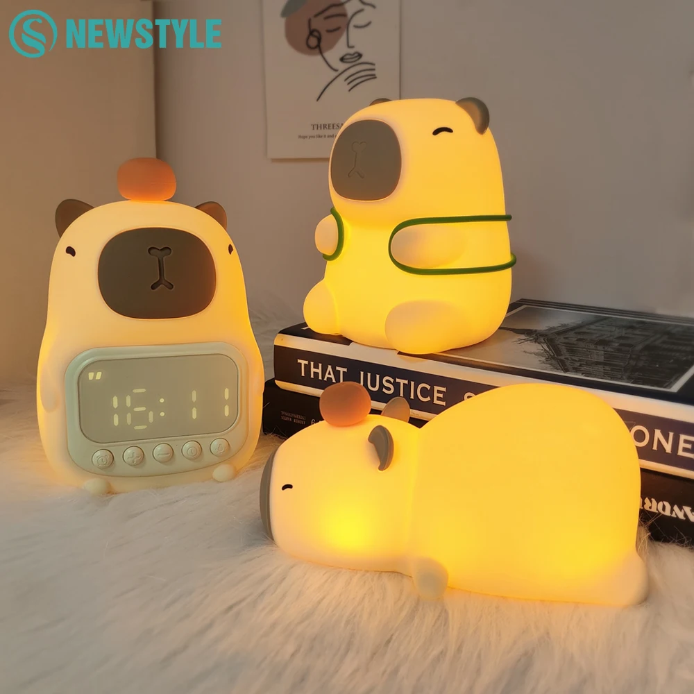 Capivara luz noturna animal fofo silicone berçário nightlights recarregável lâmpada de mesa de cabeceira com sensor de toque para quarto de crianças