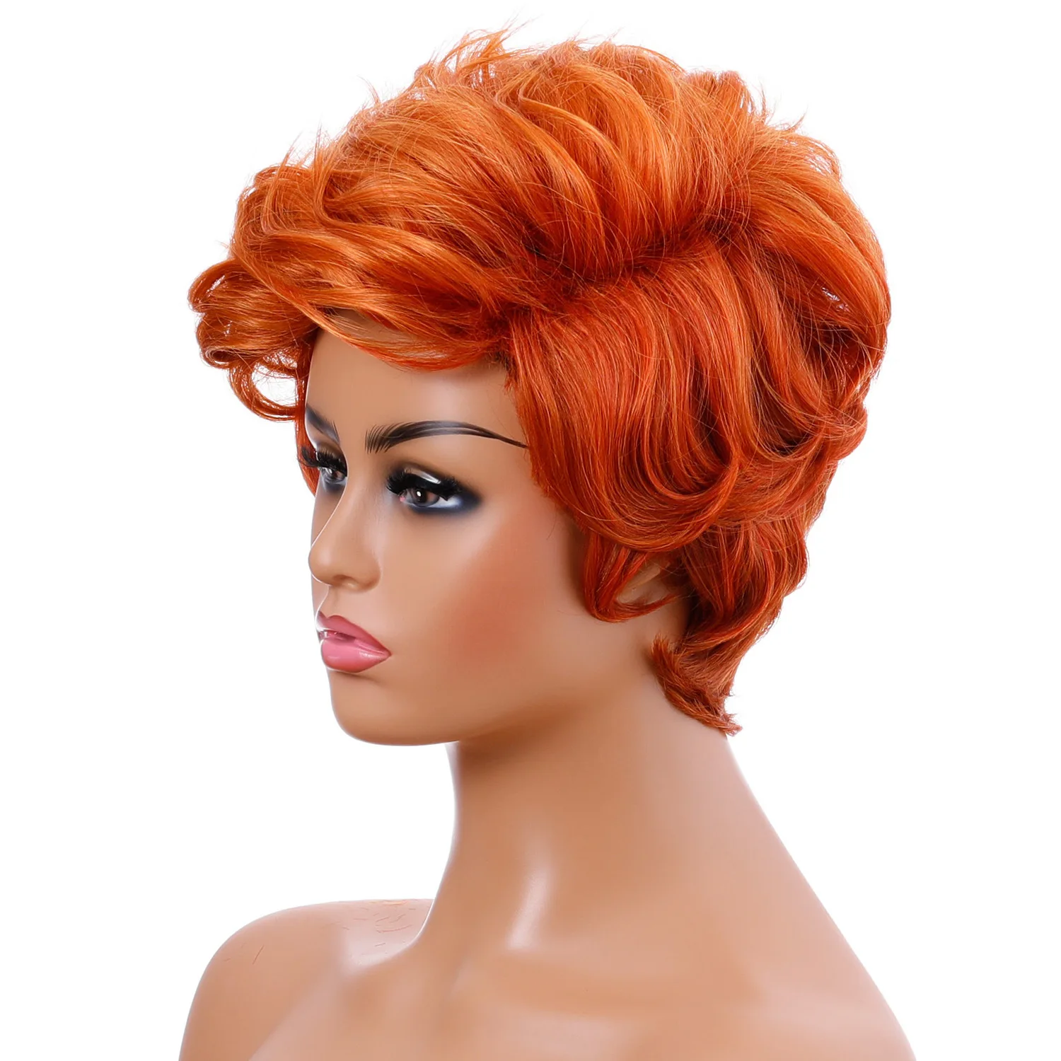 Synthetic Curly Ombre Orange Mixed Tangerine Wig for Women Short Wave Wigs Halloween Punk Costume Party Wig Gifts