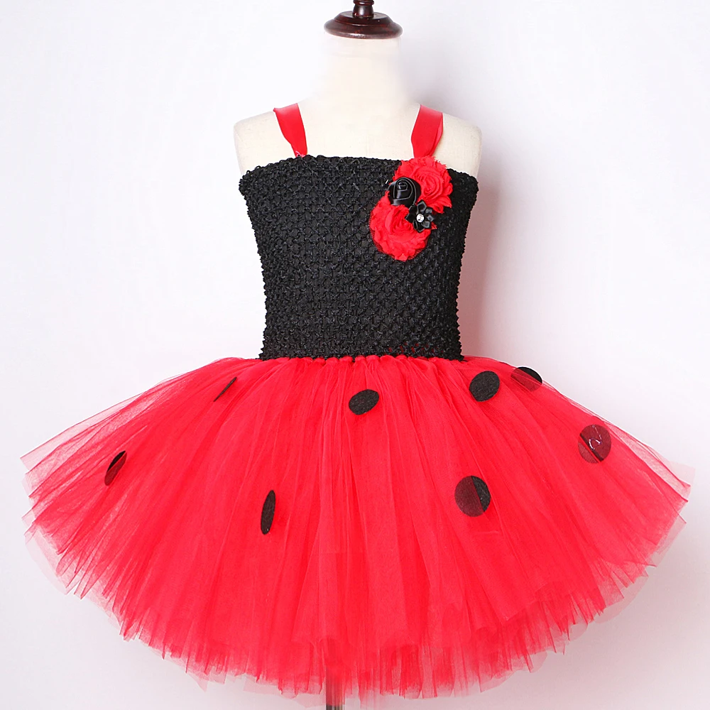 Baby Girls Lady Beetle Costumes for Kids Polka Dots Ladybirds Lined Dresses Children Christmas Birthday Ballet Tutus Outfit