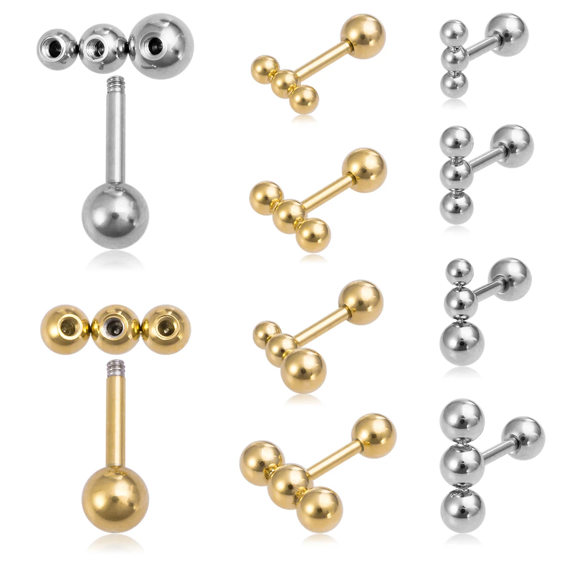 1pc 16 Gauge Three-Ball Stainless Steel Cartilage Tragus Helix Daith Piercing Stud Earrings Body Piercing Jewelry Unisex