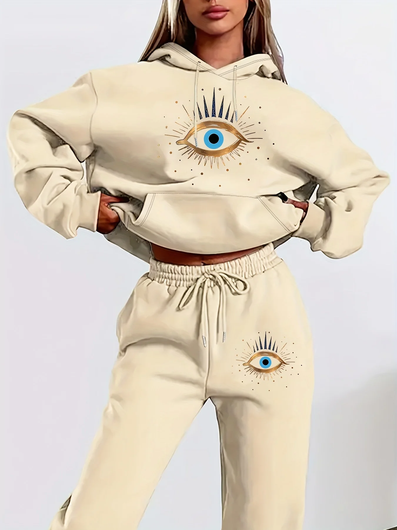 

Women's Hoodie+Sports Pants Set Hip Hop Street Casual Eye Graphic Printed Loose Sports Shirt Autumn Fleece Warm Clothing