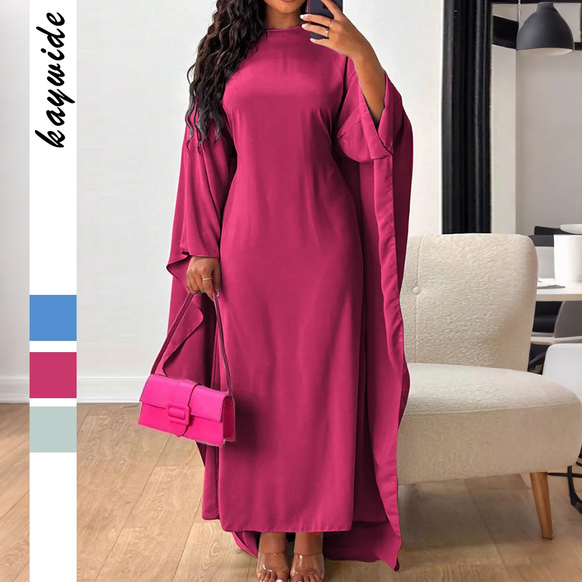 

High Quality Hot Selling Wholesale Casual Minimalist Solid Color Wide Sleeved Long Skirt Personalized Cloak Dress Women Clothing