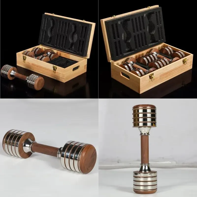 Luxury Wooden Gift Box Stainless Steel Adjustable Dumbbell Set for Men Women Physical Exercise