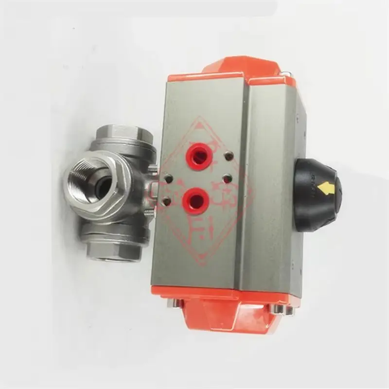 

1/2 "NPT DN15, нержавеющая сталь 304, трехходовой Т-образный порт, пневматический шаровой клапан, уплотнение из ПТФЭ, вода, воздух, масло
