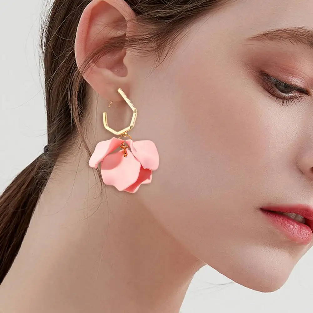 1 Pair C Shape Metal Acrylic Petal Earrings Long Style Exaggerated Dangle Earrings Earrings Jewelry Accessories aretes