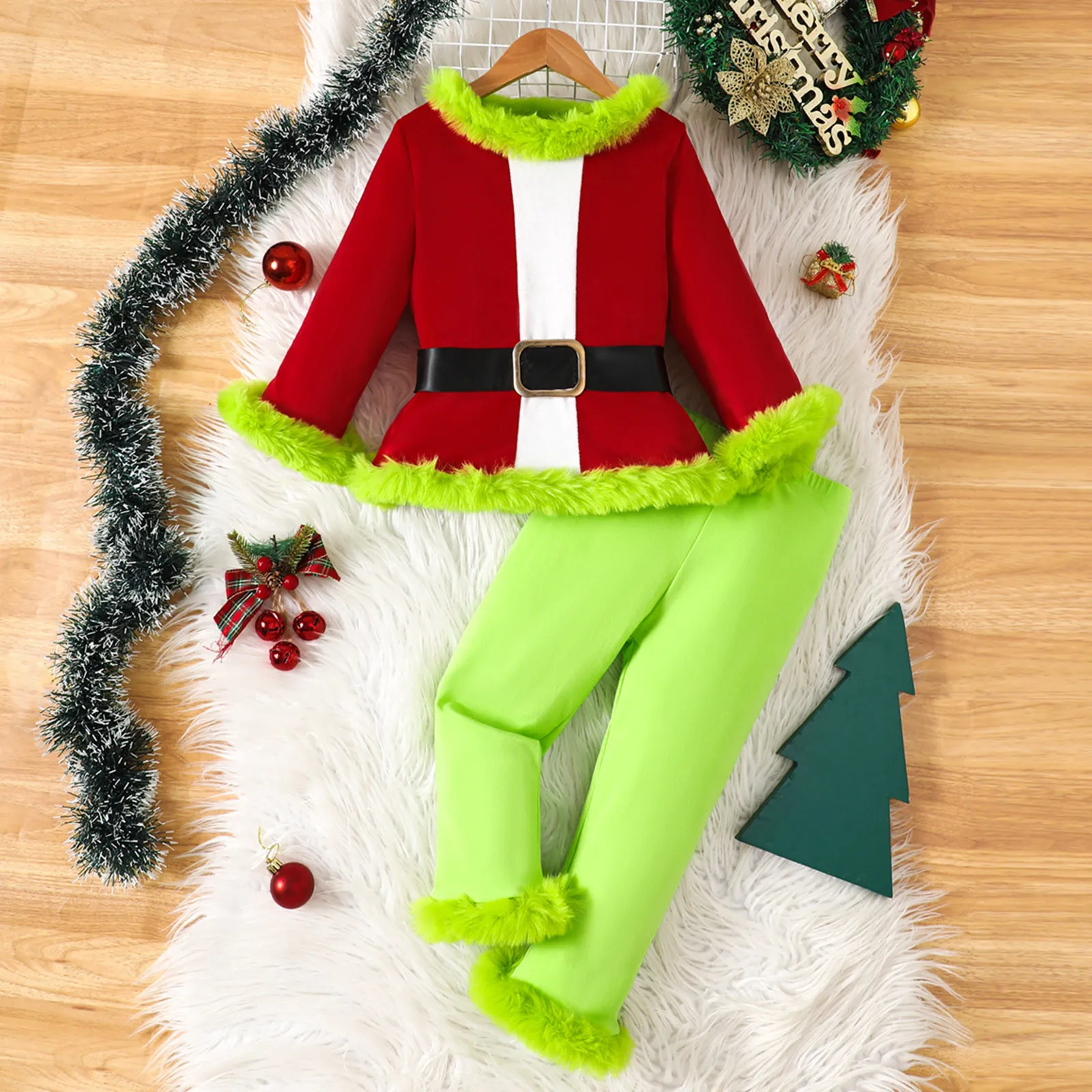 Toddler Girls Christmas Costume Warm Winter Long Sleeve Fleece Tops Pants Cosplay Perform Outfits 1-5 Years Christmas Clothes