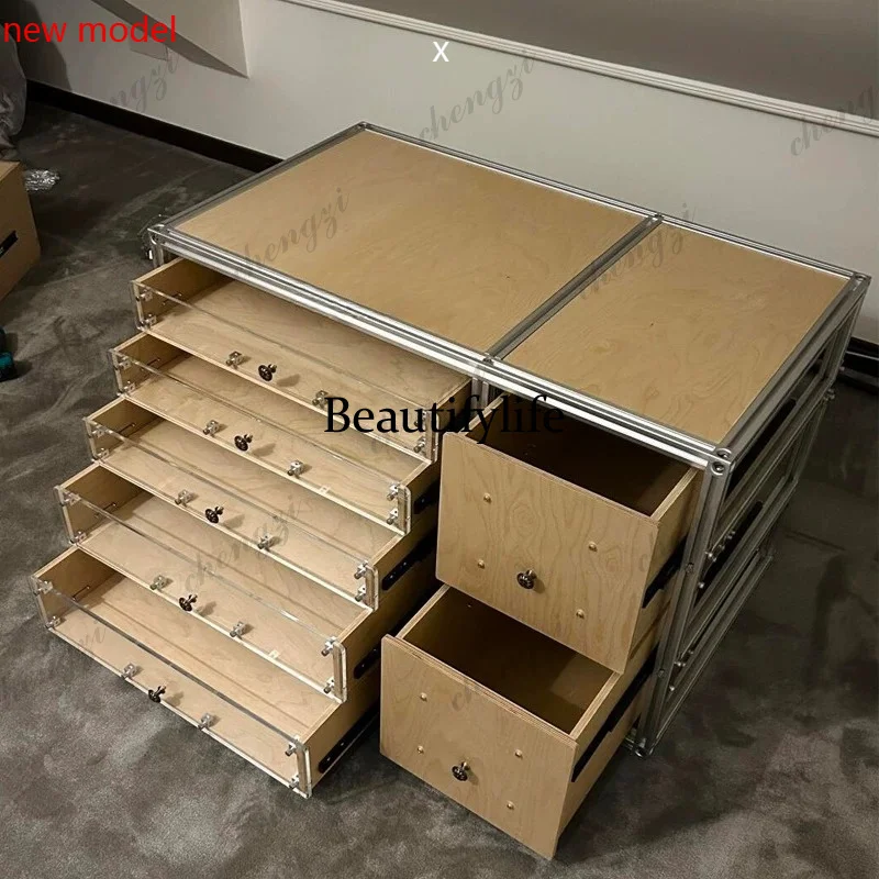 DD182Light luxury aluminum profile display cabinet personality, multi-layer shelves, clothing store jewelry acrylic display