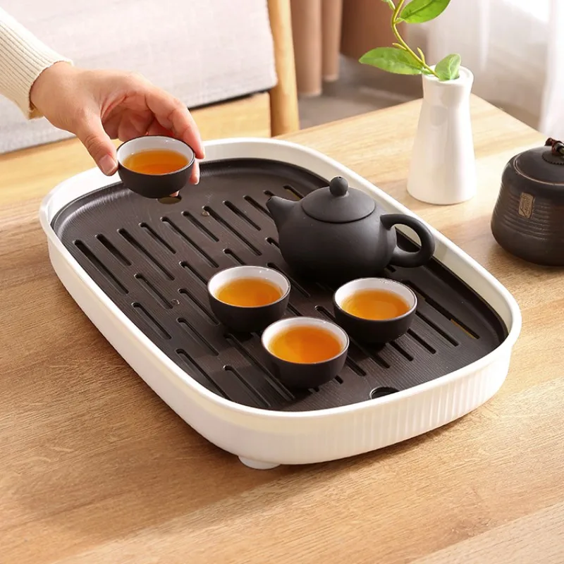 Simple Tea Tray Plastic Tea Table Household Snack Plate Rectangular Water Storage Tea Board Kitchen Decorative Accessories