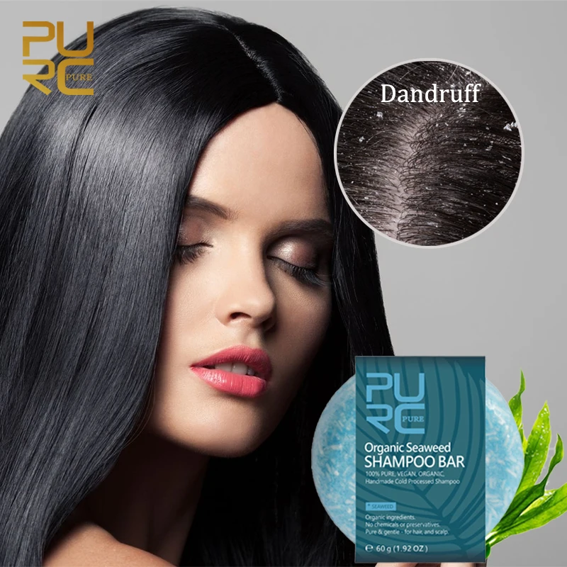 PURC-Barra de champú anticaspa, limpieza profunda del cuero cabelludo, tratamiento antipicazón, algas marinas, champú sólido, jabón suave para el cuidado del cabello, 60g