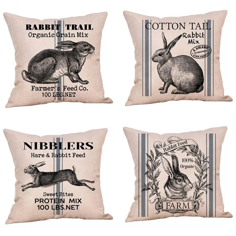 

4Pcs Easter Bunny Pillow Covers - Linen Blend Alphabet Print Cushion Covers for Sofa/Car/Home Decor