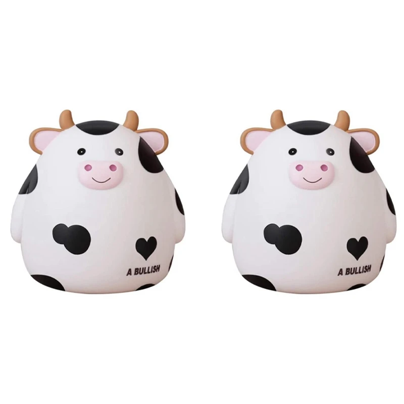 

2X Piggy Bank,Cute Cow Money Bank For Boys And Girls,Children's Shatterproof Coin Bank,Best Birthday For Children,White