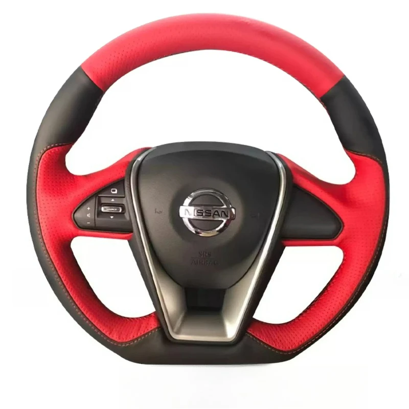 

Hand-stitched renovation wear-resistant Non-slip black red leather car steering wheel cover For Nissan New LANNIA TERRA X-TRAIL