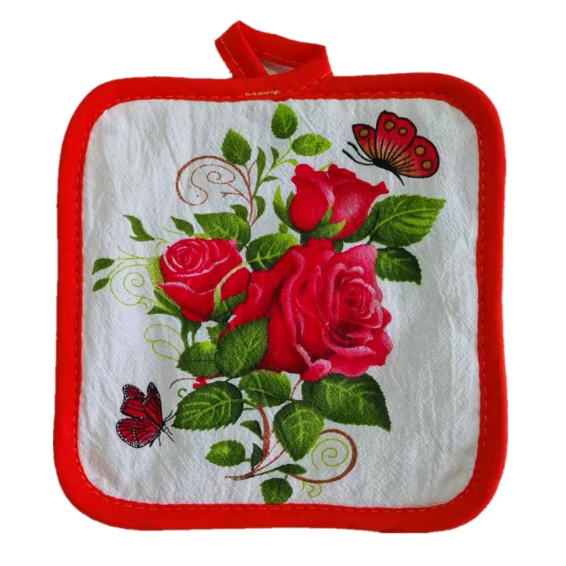 4 Stück/Set 16,5x16,5cm Quadratische Baumwoll-Tischsets mit Blumenmuster, Hitzebeständig, Muttertagsgeschenk – Detail 5