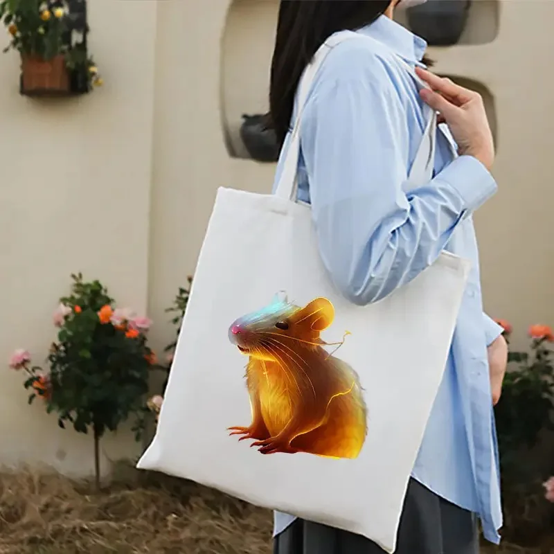 

Light White Canvas Shoulder Bag Purple-Blue Gradient Mechanical Dragon Print Shiny Decor Trendy Creative Shoulder Bag