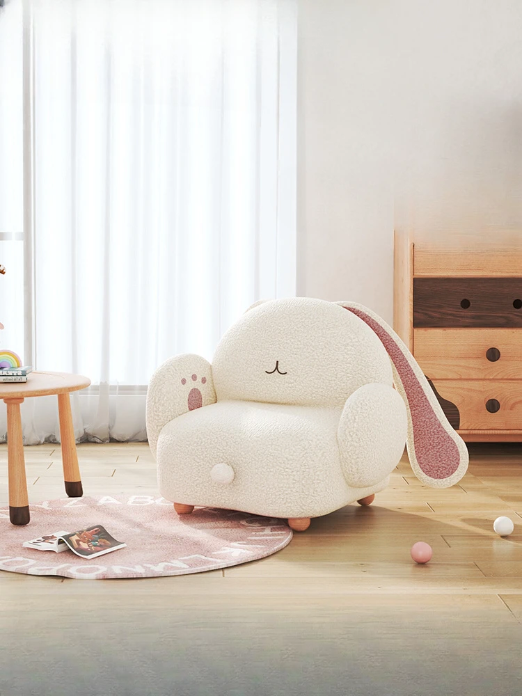 White rabbit stool, solid wood, reading corner chair, mini animal stool, lazy small sofa chair, bedroom