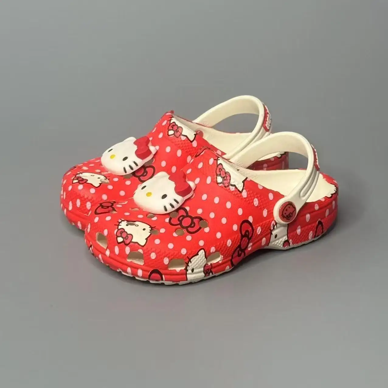 

real pictures 2026 summer new Sanrio hello kitty caroon cute lovely red bow women girls white kids children beach heel sandals