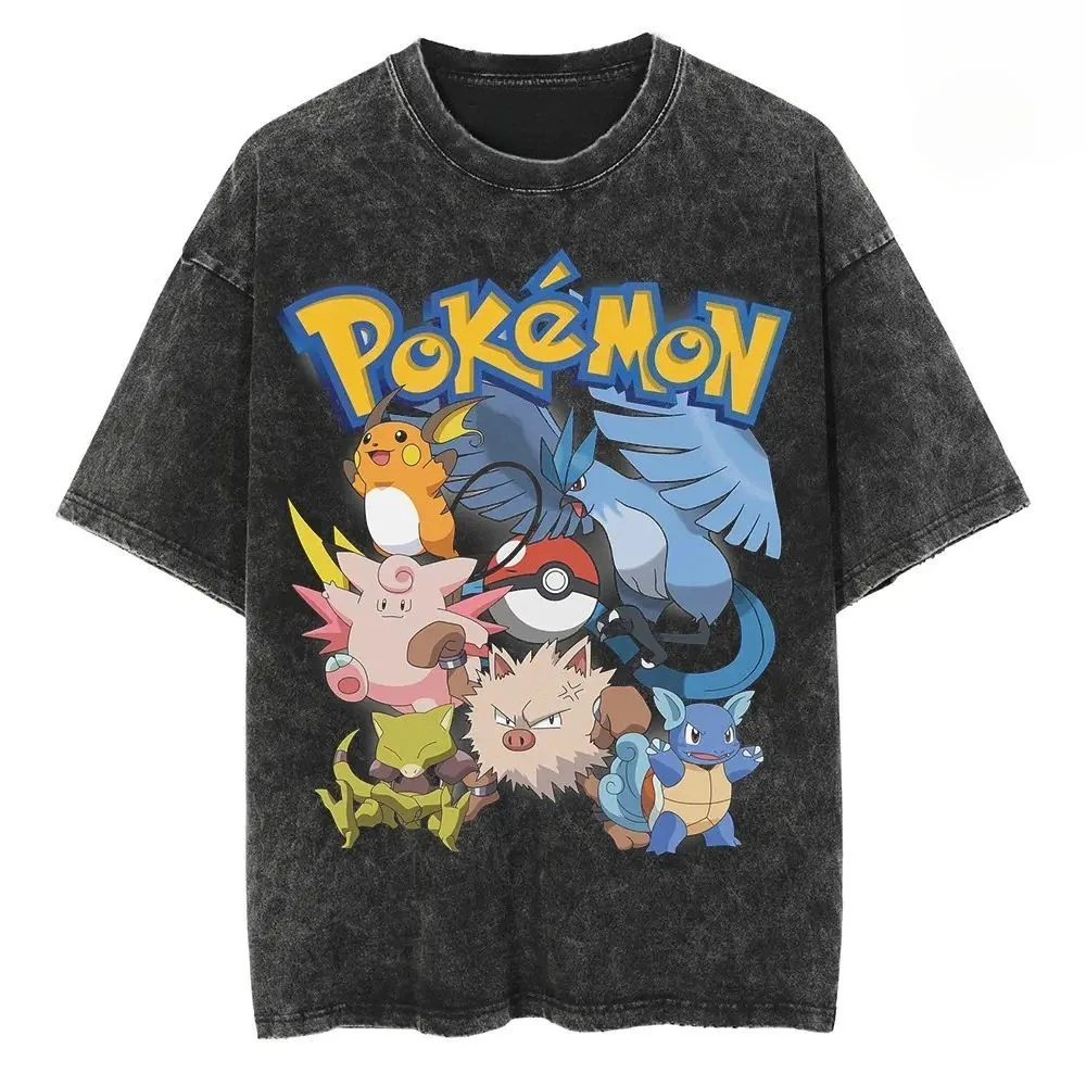 

Pokemon Charizard Flare Gym Washed T Shirt Men 2026 Summer Vintage Oversized Tee Retro Kanto 1996 Game Streetwear Hip Hop