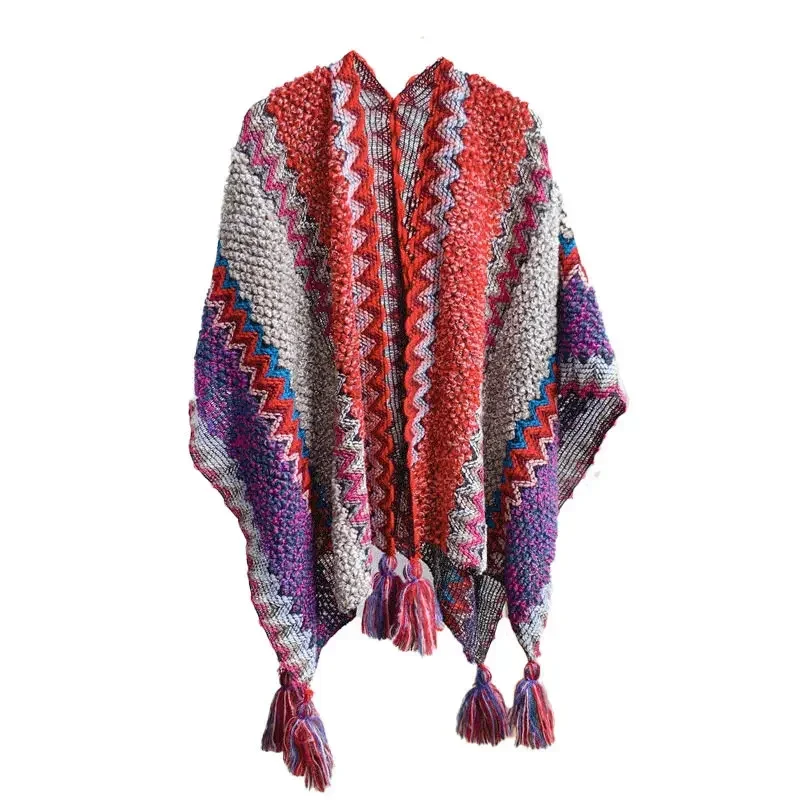 Vintage Harajuku Knitted Blanket Shawls Scarfs Women\'s Warm Shawl Wraps Fringe Cape Winter Cardigan Sweaters Open Front Ponchos