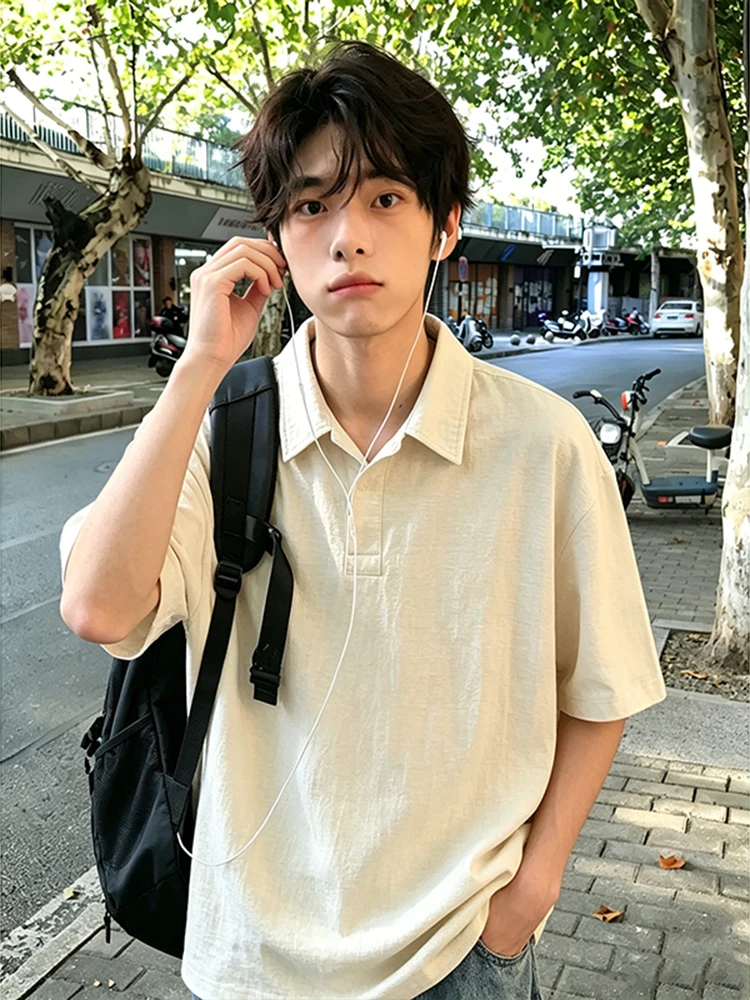 Linen Lyocell Short Sleeve Men's  Shirt Summer Thin Cleanfit Old Money Style Collared High-End Feeling T-Shirt
