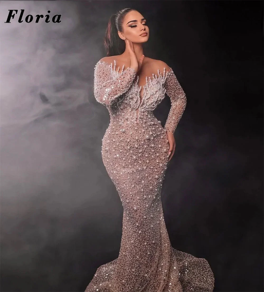 

Sheer Neck Beaded Sequins Evening Dresses Elegant Mermaid Birthday Party Gowns Customized Long Sleeves Cocktail Dress Robes 2026