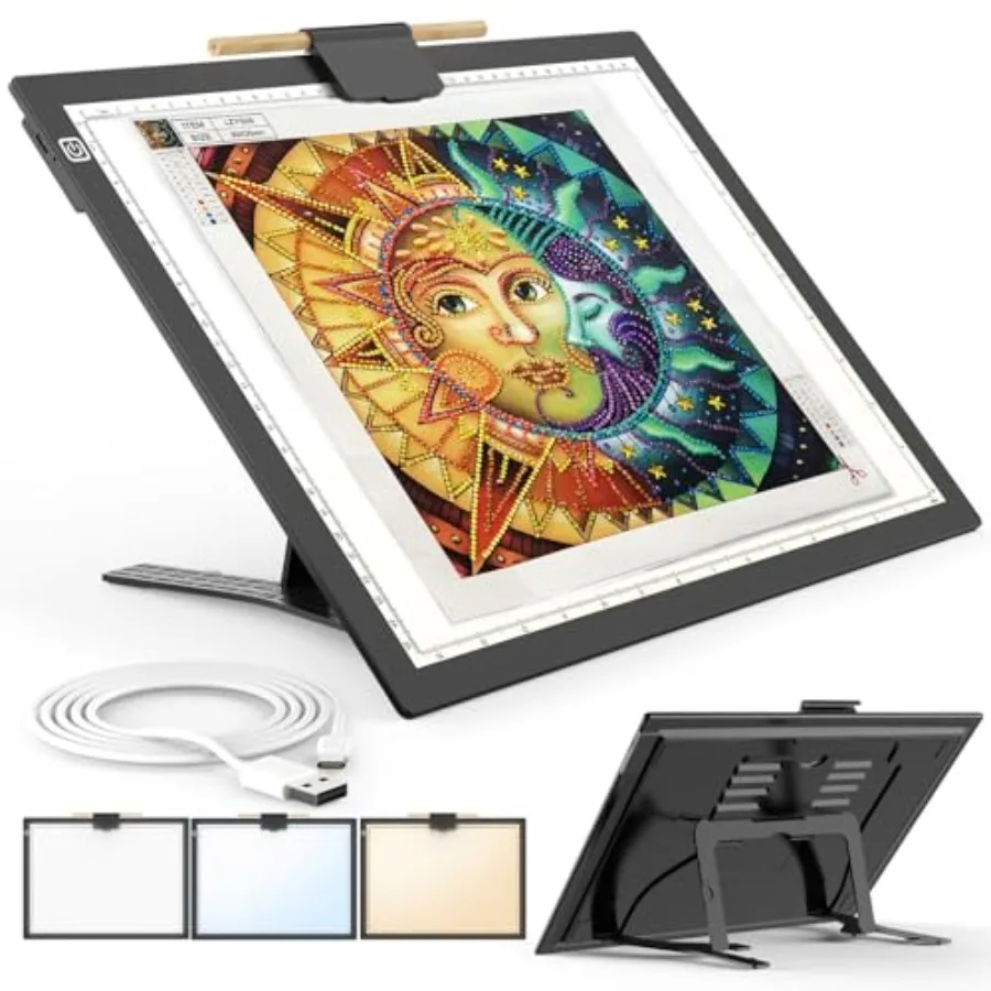 A3 Light Board for Diamond Painting, Rechargeable Battery Light Pad, Magnetic Tracing Light Box, Ultra-Thin Copy Board with 3 C