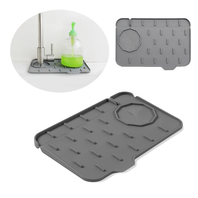

Kitchen Silicone Faucet Mat Absorbent Mat Sink Splash Guard Drain Pad Double Sided Use Bathroom Sink Kitchen Gadget