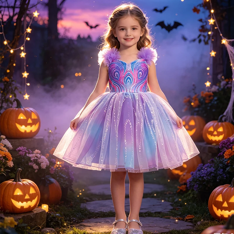 Karneval Kostüm für Kinder Hexe Lila Prinzessin Kleid Mädchen Geburtstag Glinda Hexe Cosplay Kostüm Halloween Zauberer Dress Up