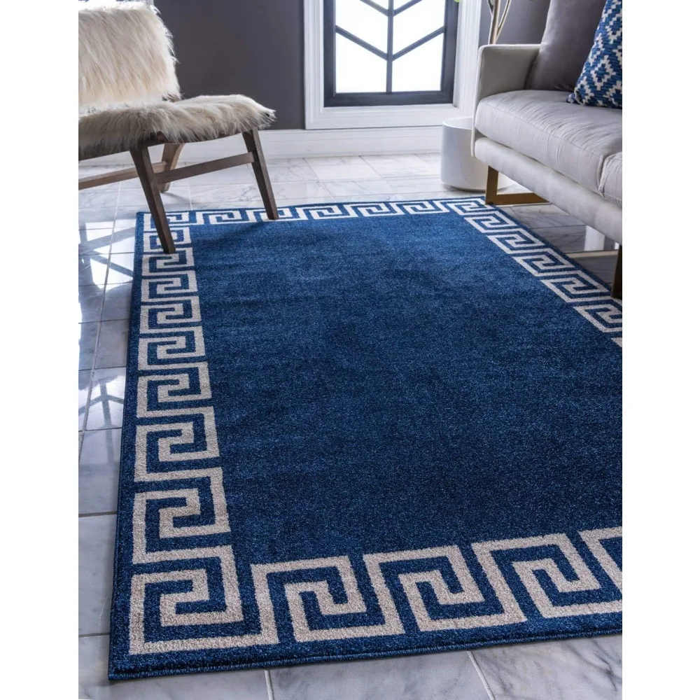 

Athens Collection Classic Geometric Modern Border Design Area Rug, 7 ft x 10 ft, Navy Blue/Beige