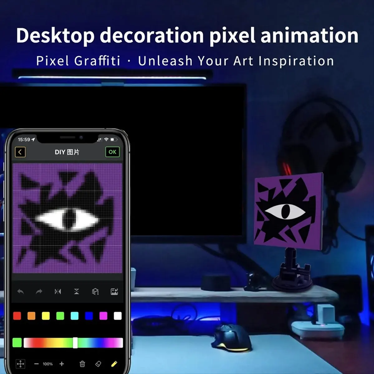 A64K DIY RGB Smart LED Pixel Panel Lamp 32x 32 USB Graffiti Bluetooth App Control for Home Room Decor Text Screen Car Display