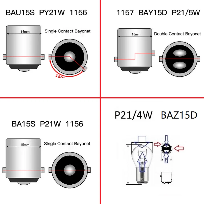 1 pz PY21W S25 BAU15S LED P21W BA15S 1156 1157 BAY15D BAZ15D argento ambra rosso 12V 21W fanale posteriore per auto Stop lampada indicatore di