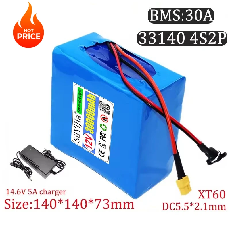 12 V 30 Ah 33140 4S2P LiFePO4-Akku 30000 mAh Eingebautes 30 A BMS für 12 V-Geräte Solar-Elektro-Spielzeug-Netzteil