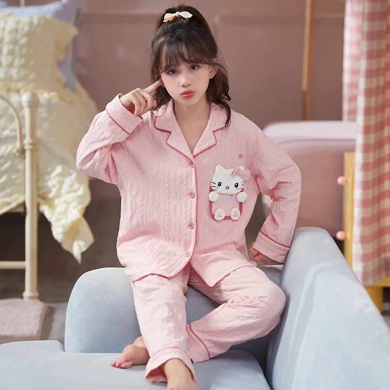 

Sanrio Cinnamoroll Kawaii Anime Chirdren Pajamas Cute MyMelody Kuromi Cotton Soft Homelike Long-sleeved Set Birthday Girl Gift