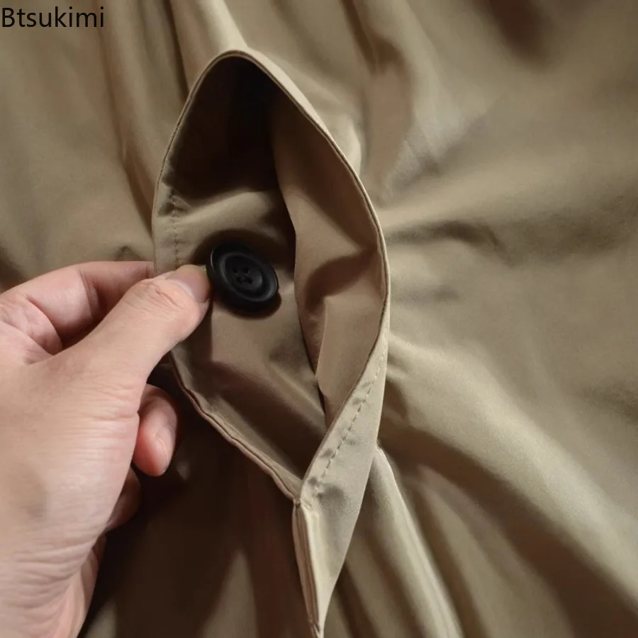 2025 الرجال سترة واقية أنيقة السترات خمر بسيطة عادية الدافئة معطف واقٍ من المطر الخريف الشتاء متوسطة طول التلبيب زر حتى القمم