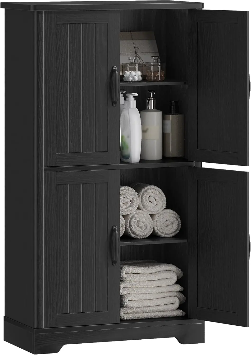 Bathroom Floor Storage Cabinet, Freestanding Cabinet with 4 Door, 2 Adjustable Shelves, Bathroom Storage Unit for Bathroom