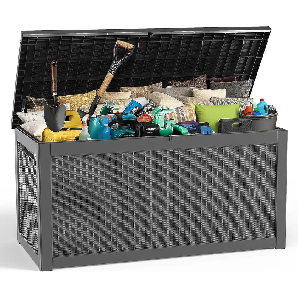 

320 Gallon Resin Deck Box for Outdoor Storage with Lock, Ideal for Patio Furniture, Pool Accessories, and Garden Tools