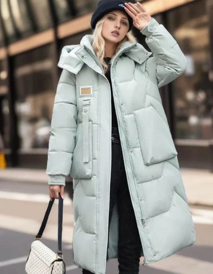 เสื้อโค้ทกันหนาวผู้หญิงแบบหนา มีฮู้ดถอดได้ สไตล์ลำลอง ทรงหลวม ยาวคลุมเข่า แฟชั่นใหม่