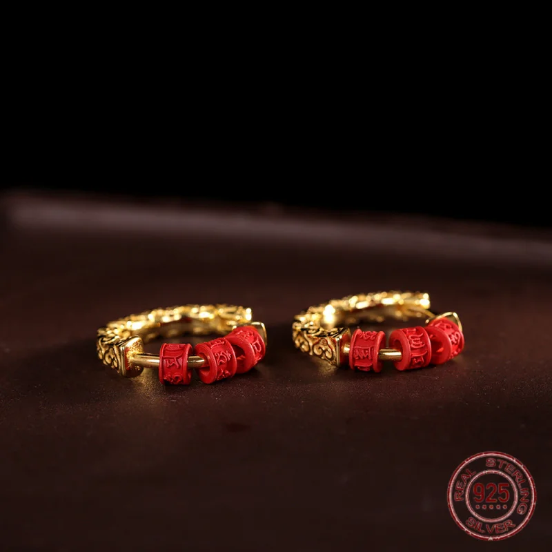 

Новые серебряные позолоченные серьги S925 модные и простые серьги из киновари с облачным узором для женщин