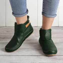 Women Boots Low Heel Laced Shoes Leather Boots Winter Round Toe Flat Ankle Women'S Vintage Boots Women'S Short Women Dress Boots