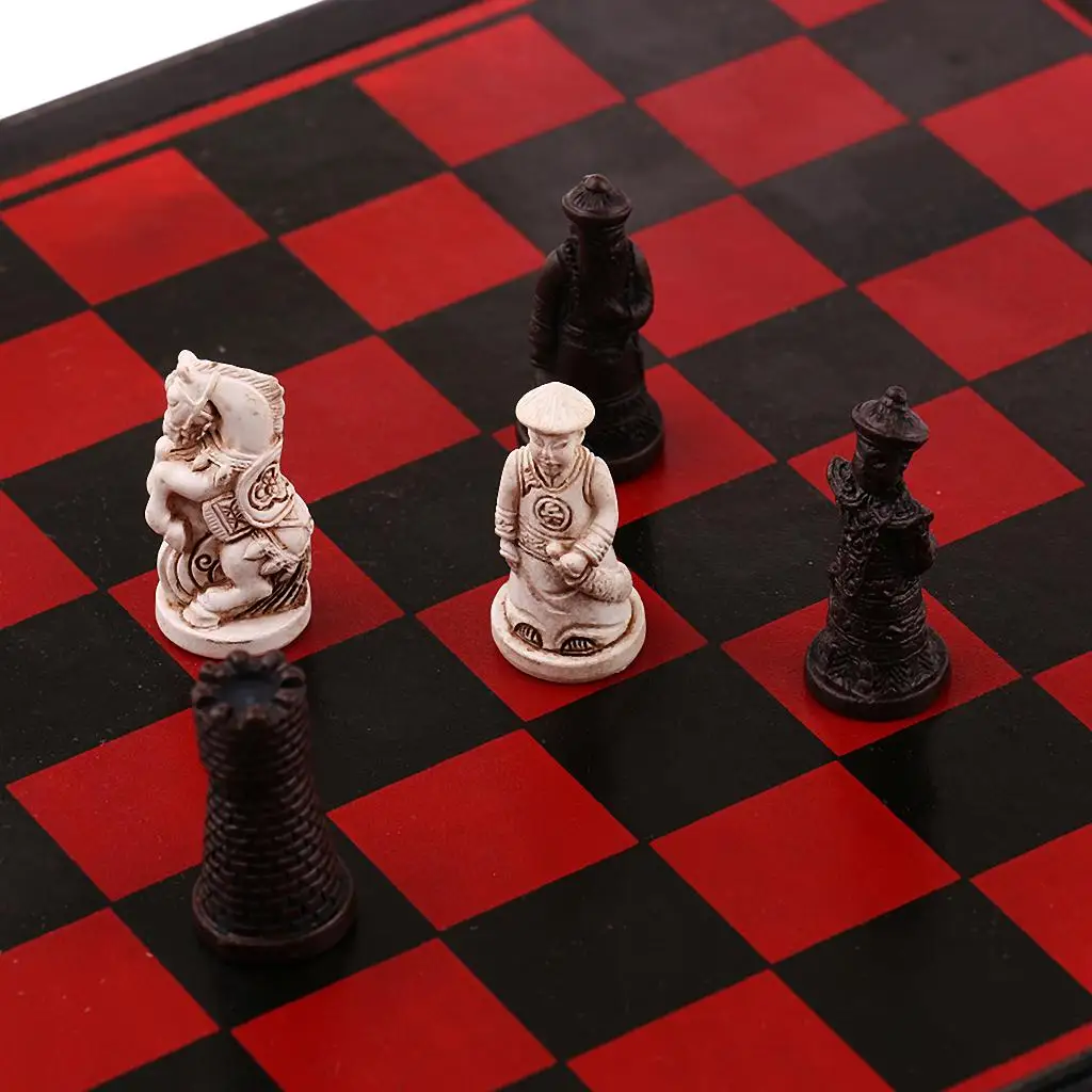 مجموعة الشطرنج الخشبية الرجعية لعبة الشطرنج الجنود الصينيين الترفيهية العائلية #6