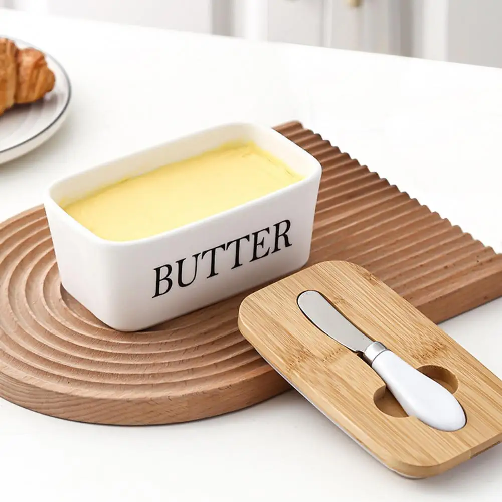 

Ceramic Butter Dish with Lid Multipurpose Knife Butter Keeper for Countertop Kitchen Cheese Butter Storage Box Butter- Container