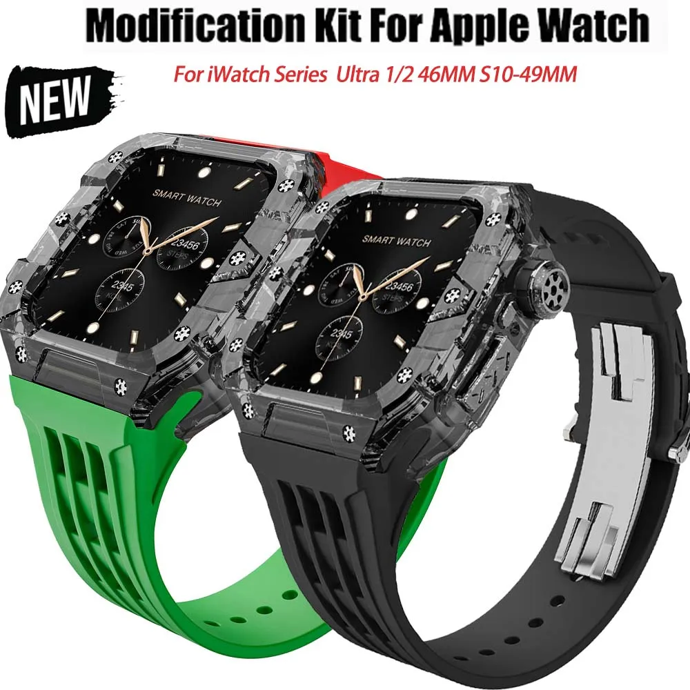 Luxuriöses Glacier-Modifikationsset für IWatch Series 10 Ultra1/2 46 mm, transparentes Gehäuse für